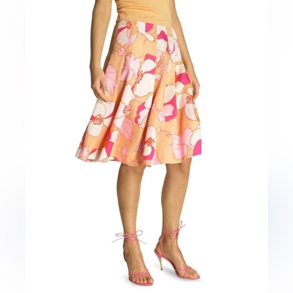 Banana republic tropical Floral Pink and Orange pastels pleated silk skirt 4